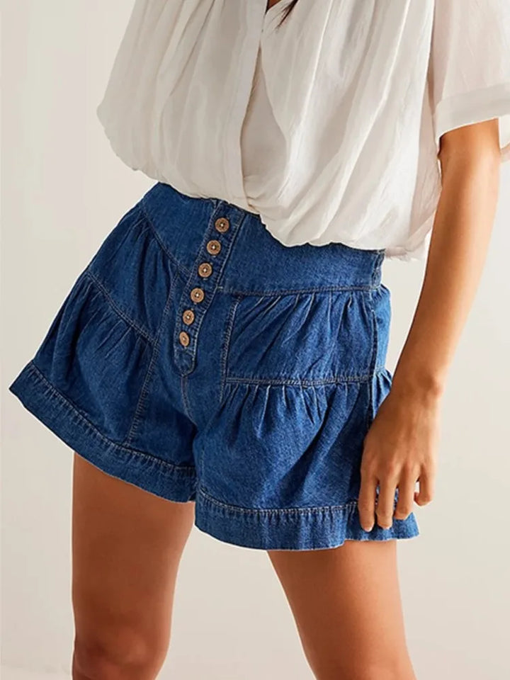 Morgan & Brooke | Navy High-Waist Tailored Cotton-Twill Shorts