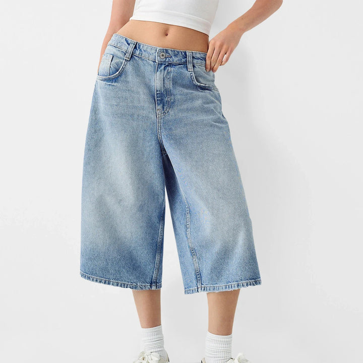 Morgan & Brooke | High-Waist Relaxed-Fit Denim Bermuda Shorts