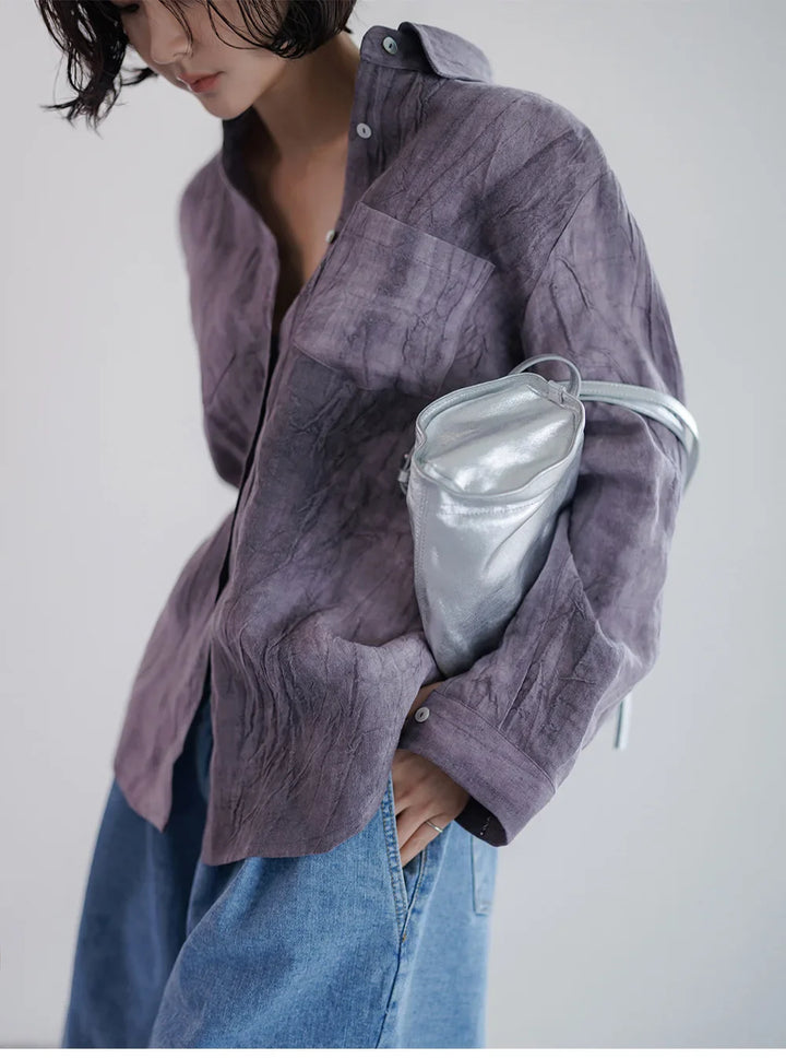 Morgan & Brooke | Natural Pleated Button-Up Linen Shirt