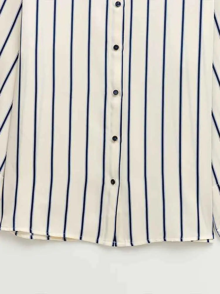 Morgan & Brooke | Blue Striped Button-Up Cotton Blouse