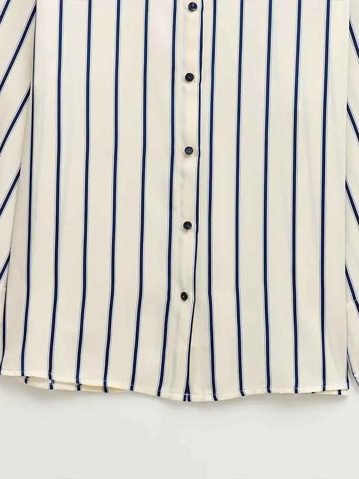 Morgan & Brooke | Blue Striped Button-Up Cotton Blouse