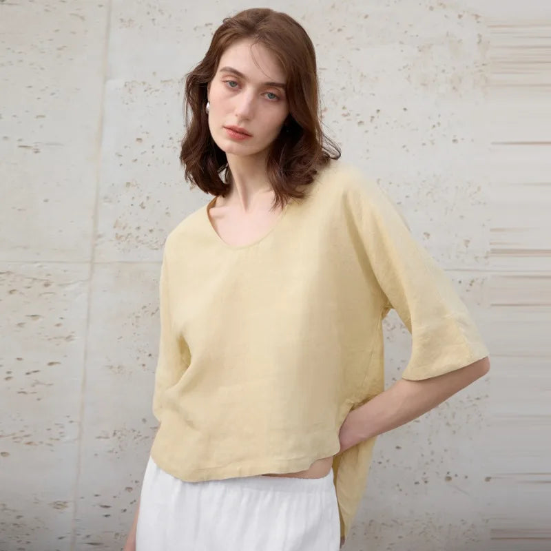 Morgan & Brooke | Natural V-Neck Boxy Hemp Top