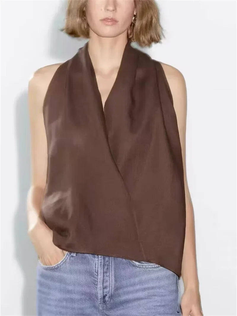 Morgan & Brooke | Draped Sleeveless Linen Vest