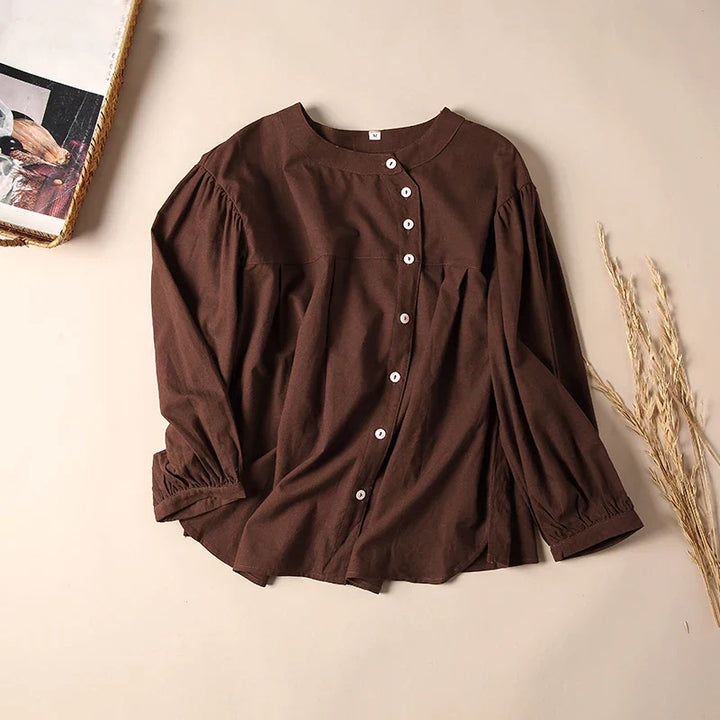 Morgan & Brooke | Gathered Lantern-Sleeve Relaxed-Fit Cotton Blouse