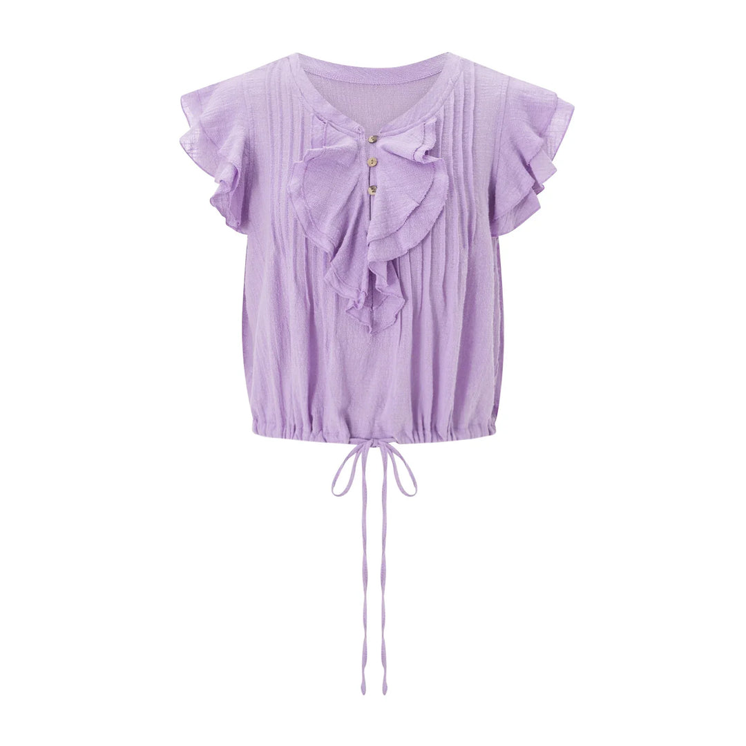 Morgan & Brooke | Ruffle-Front Gauze Cropped Top