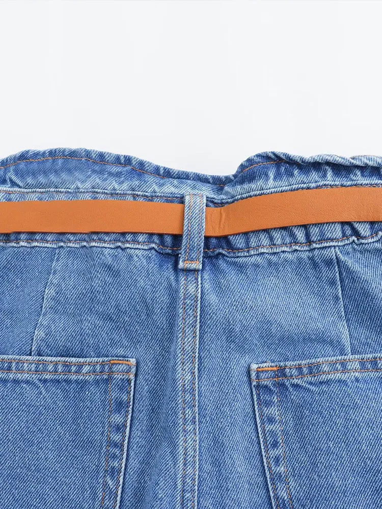 Morgan & Brooke | Light Wash High-Waist Frayed-Hem Denim Shorts