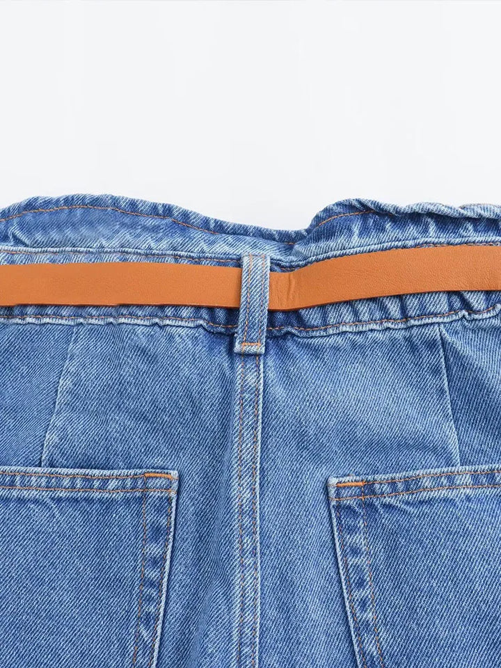 Morgan & Brooke | Light Wash High-Waist Frayed-Hem Denim Shorts