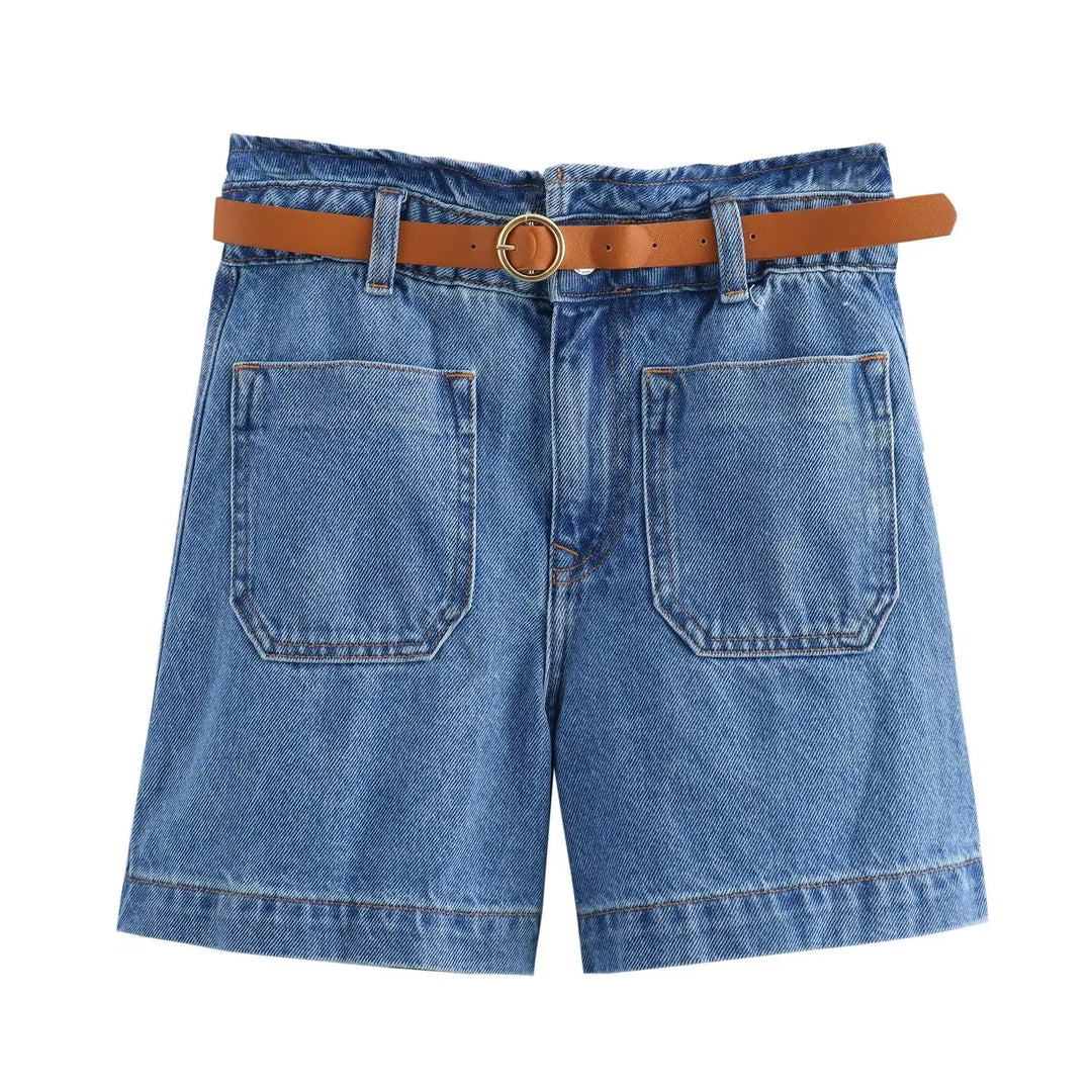 Morgan & Brooke | Light Wash High-Waist Frayed-Hem Denim Shorts