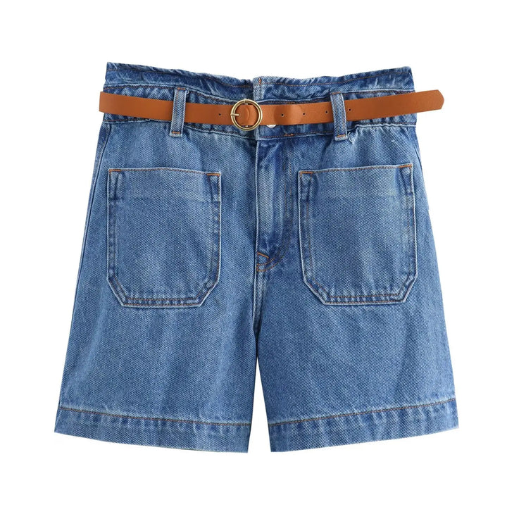 Morgan & Brooke | Light Wash High-Waist Frayed-Hem Denim Shorts