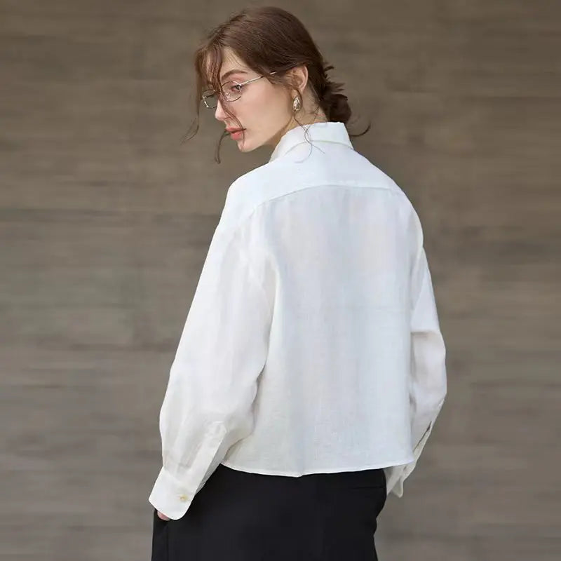 Morgan & Brooke | Cropped Long-Sleeve Linen Shirt
