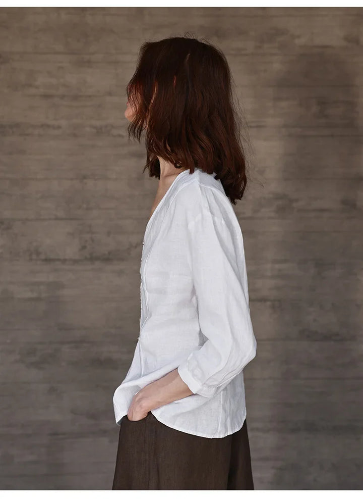 Morgan & Brooke | Fitted V-Neck Linen Blouse