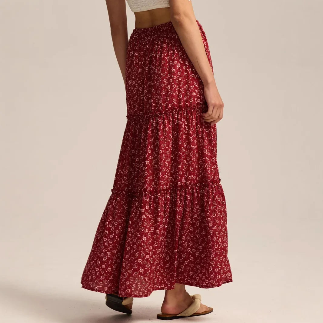 Morgan & Brooke | Printed Tiered Lightweight Maxi Skirt
