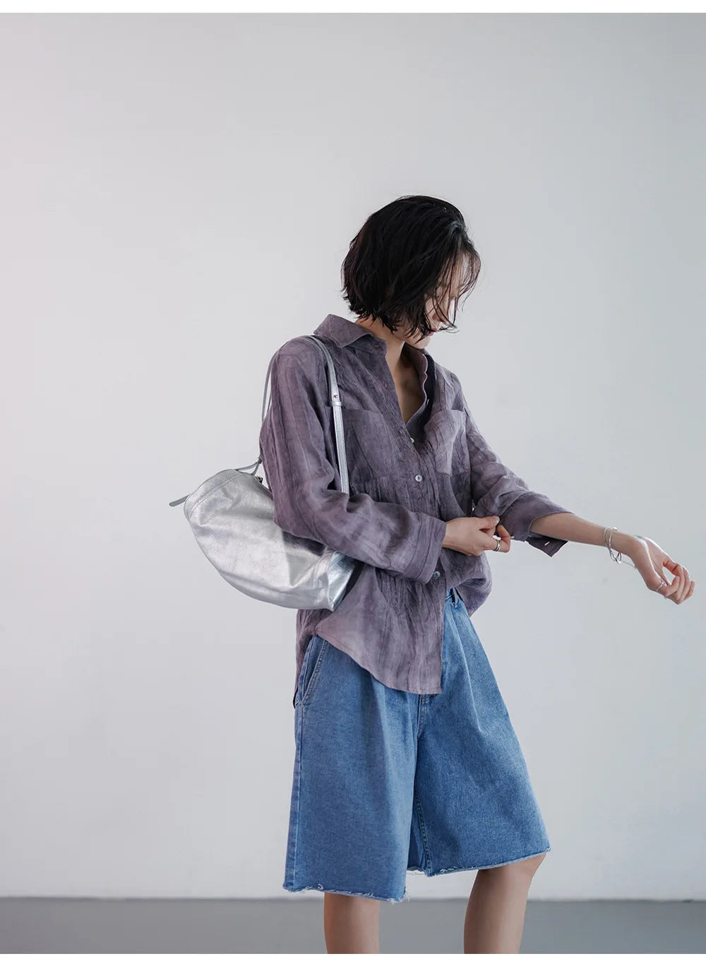 Morgan & Brooke | Natural Pleated Button-Up Linen Shirt
