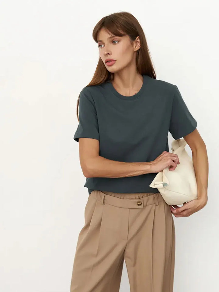 Morgan & Brooke | Short-Sleeve Crew Neck 100% Cotton Tee