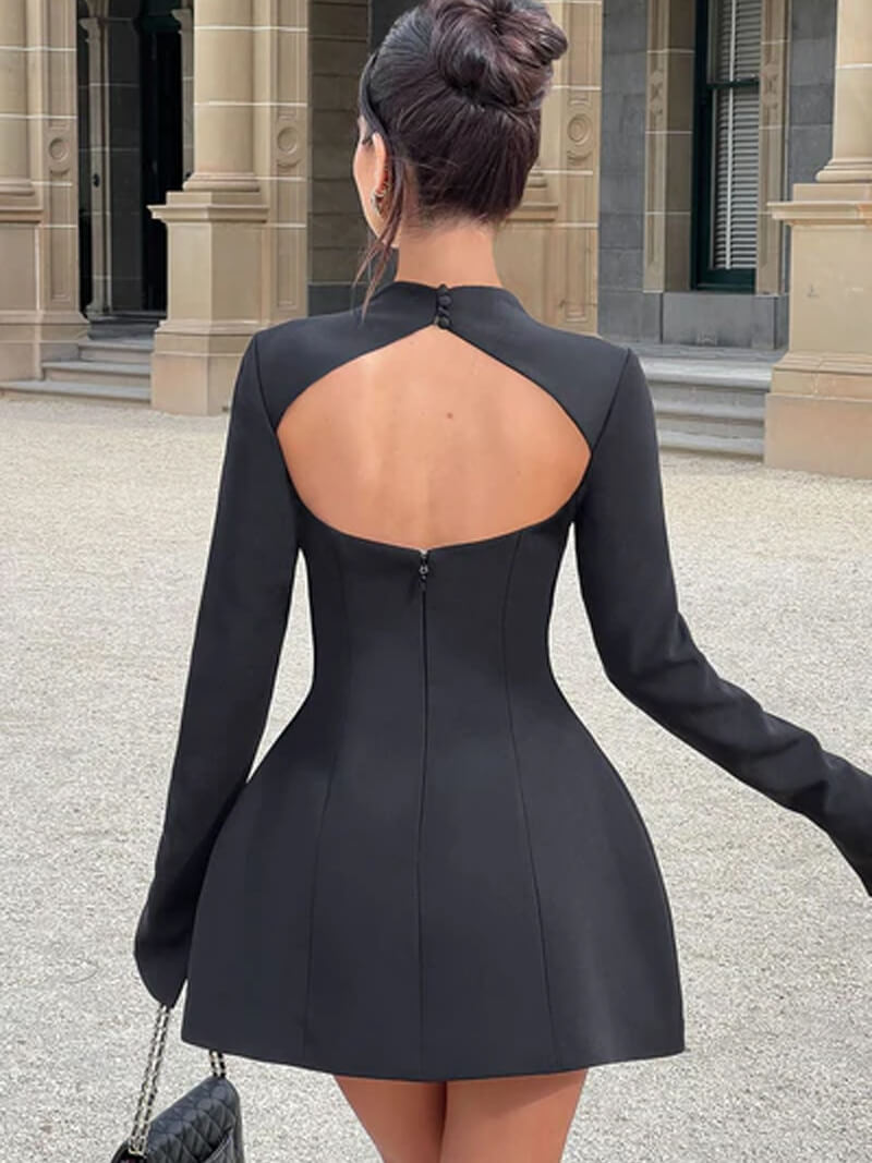 Morgan & Brooke | Black Mini A-Line Satin Dress