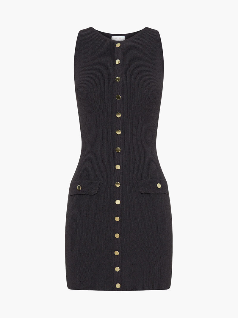 Morgan & Brooke | Black Square-Neck Cotton Blend Mini Dress