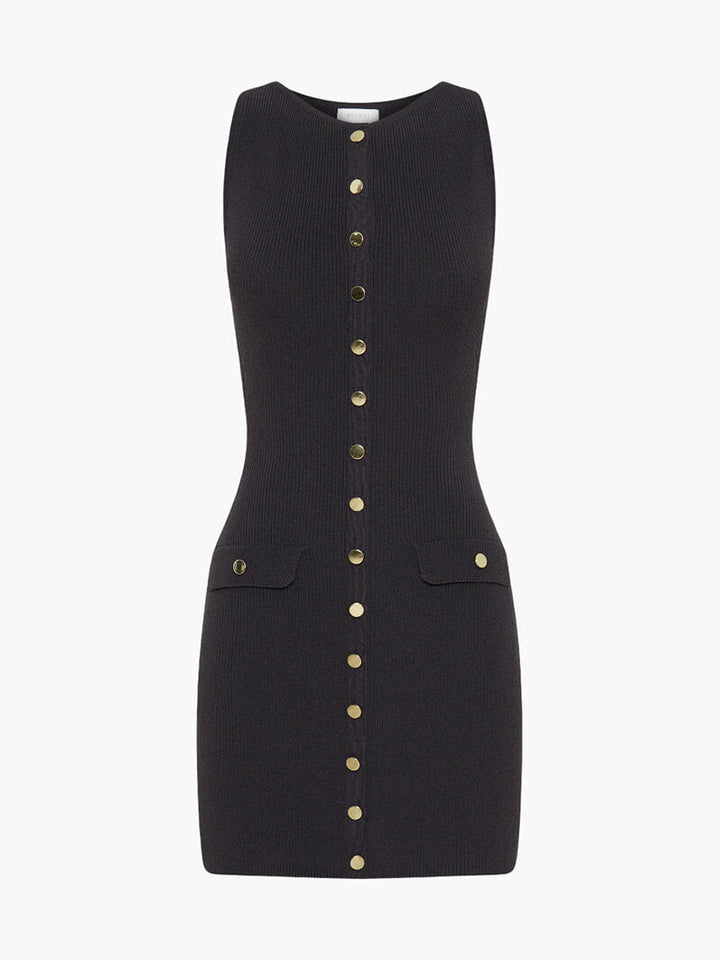 Morgan & Brooke | Black Square-Neck Cotton Blend Mini Dress