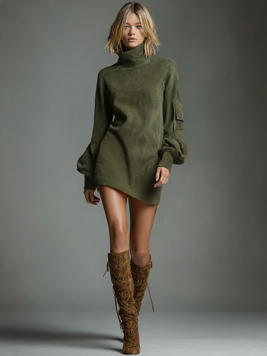 Morgan & Brooke | Suede Turtleneck Dress
