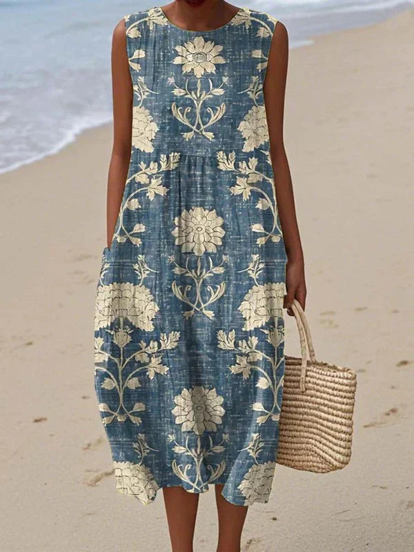 Morgan & Brooke | Tie-Back Midi Lightweight Cotton-Blend Dress
