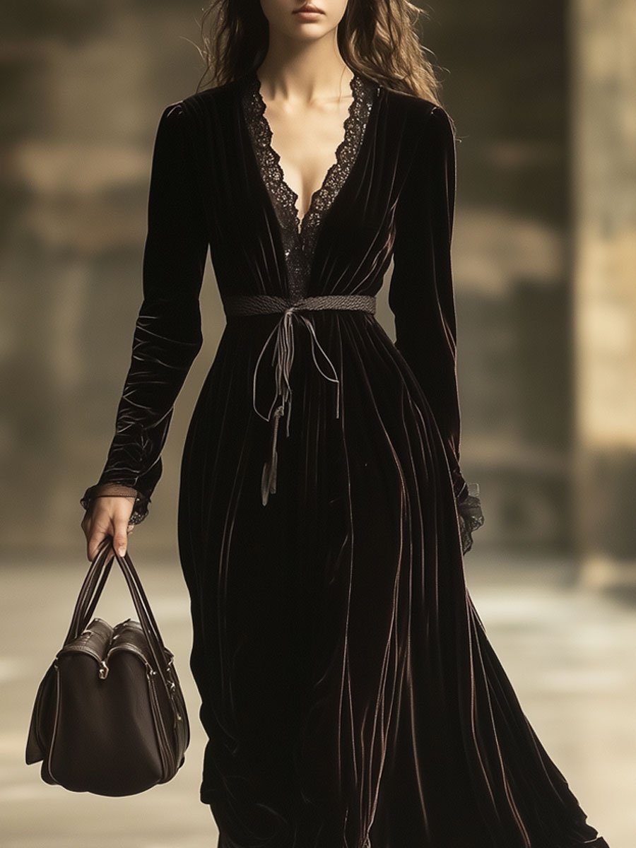 Morgan & Brooke | Velvet V-Neck Evening Dress