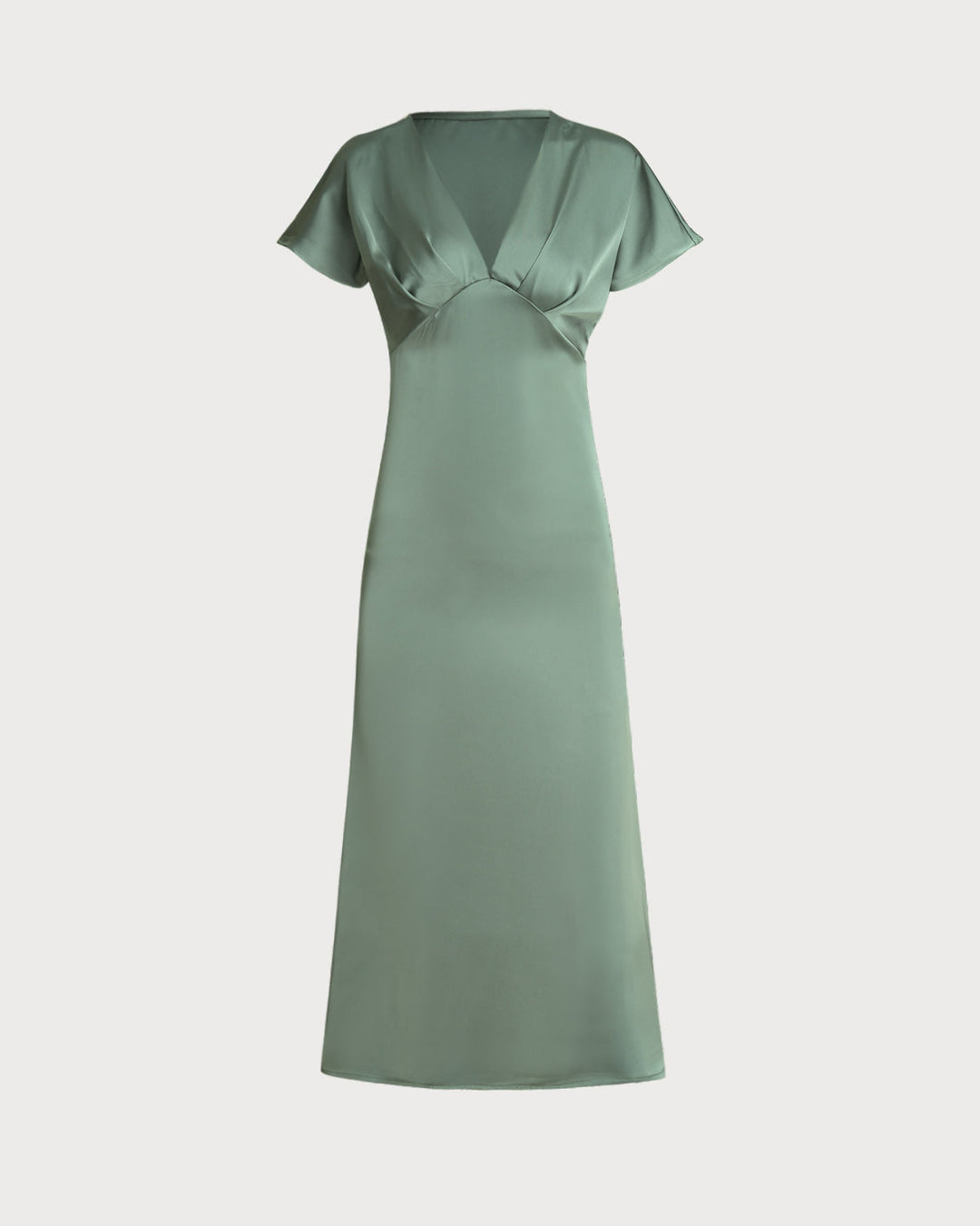 Morgan and Brooke | Satin V Neck A-Line Midi Dress in Green
