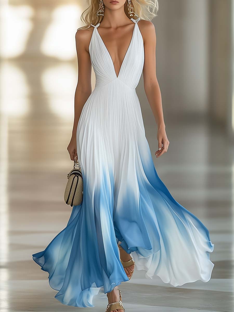 Morgan & Brooke | White Chiffon V-Neck Evening Dress