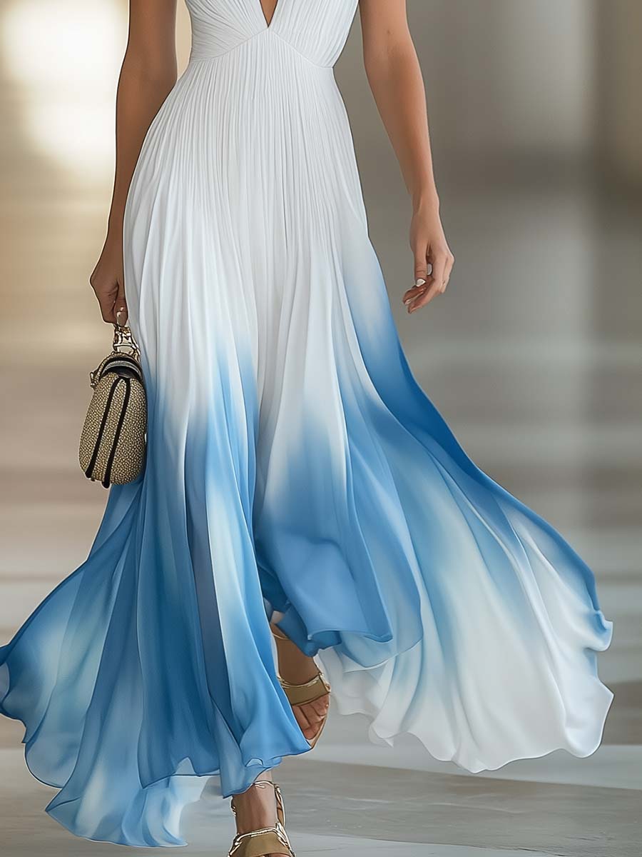 Morgan & Brooke | White Chiffon V-Neck Evening Dress