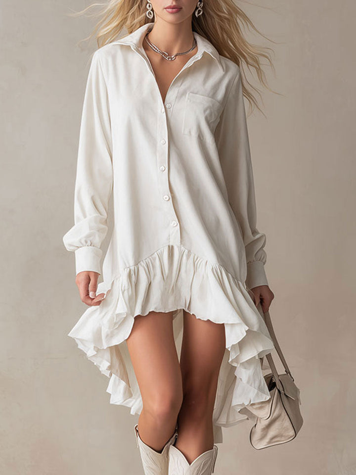 Morgan & Brooke | White Denim Ruffle Evening Dress