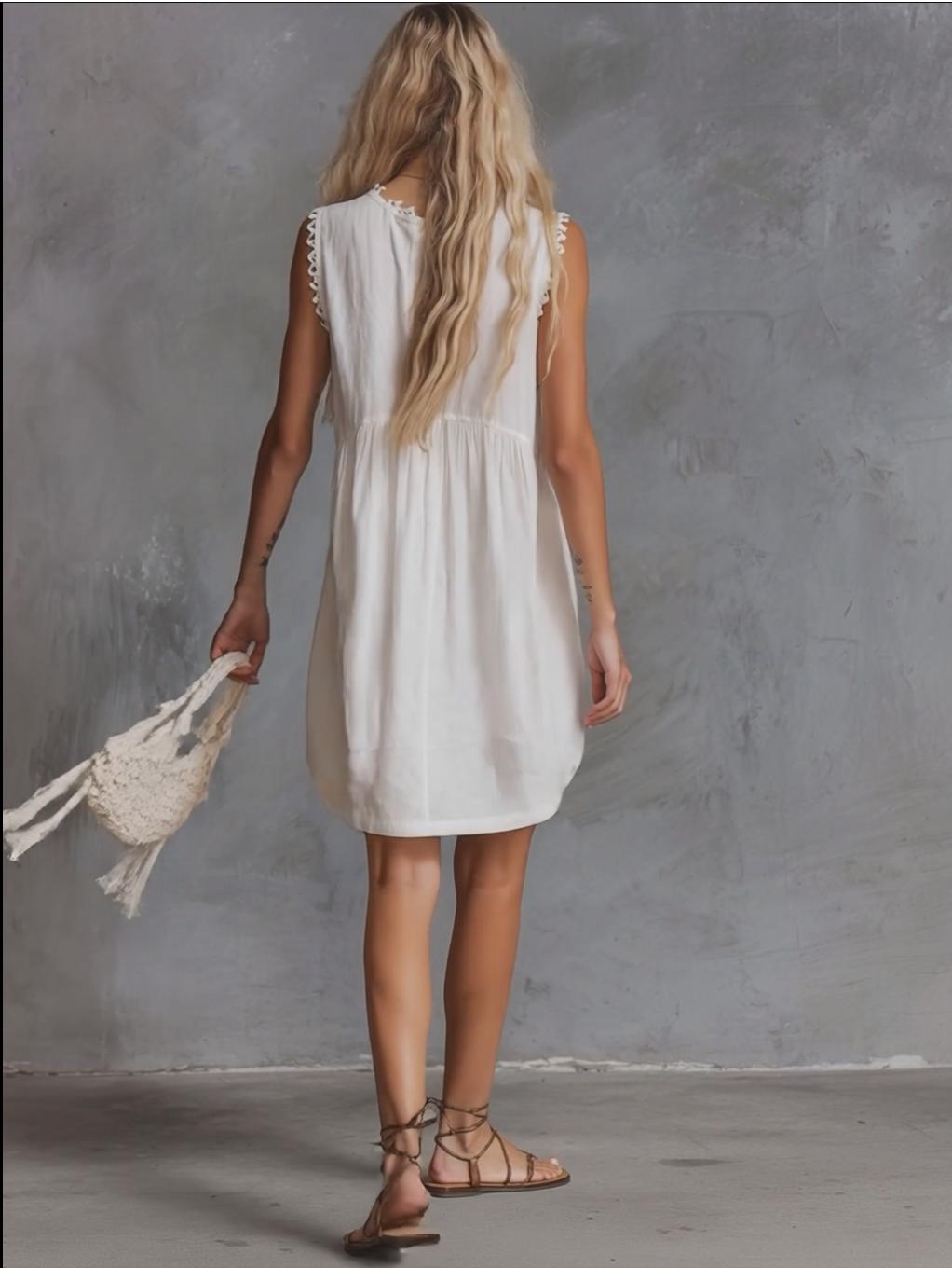 Morgan & Brooke | White Lace V-Neck Casual Dress