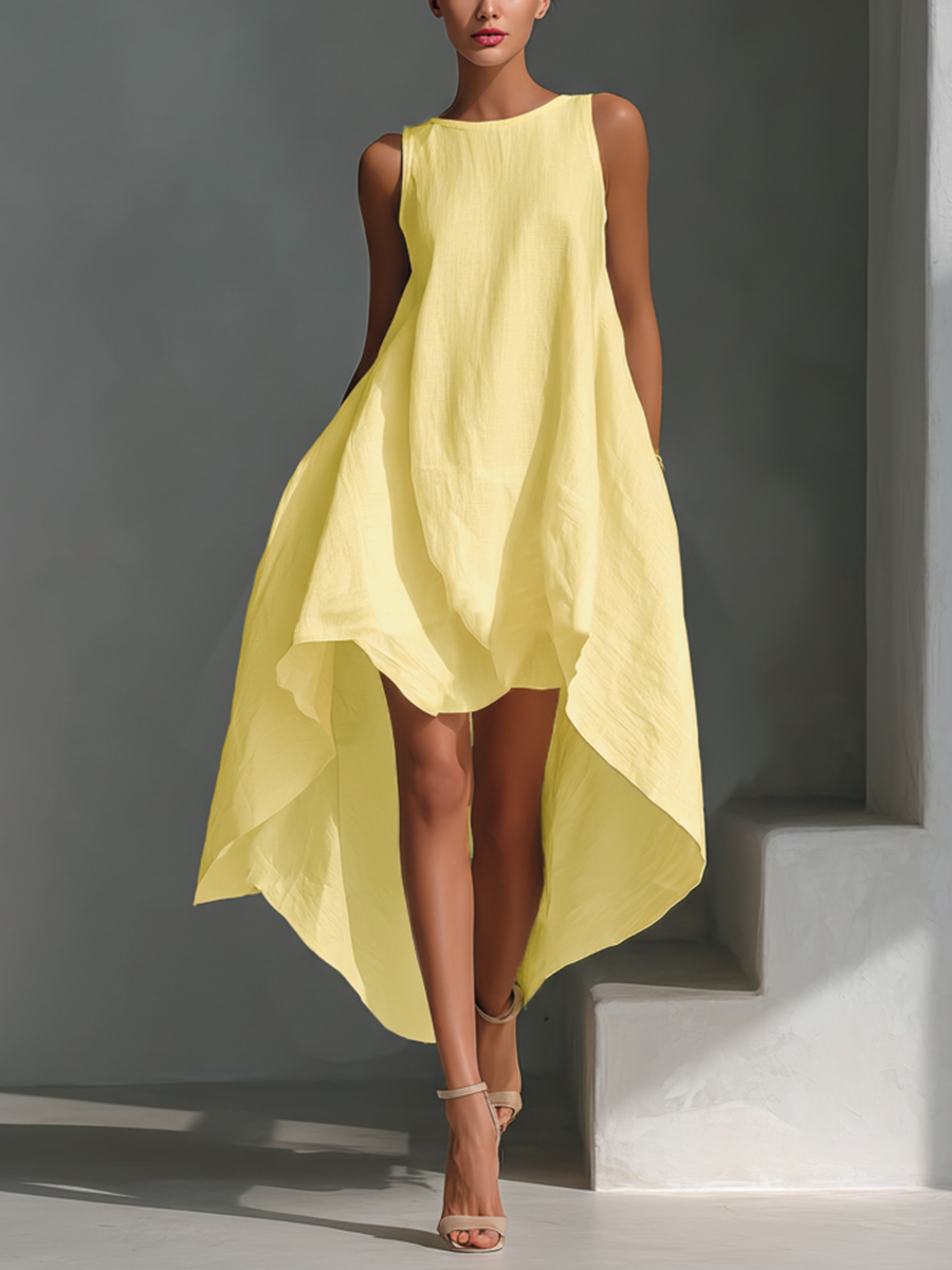 Morgan & Brooke | White Linen Sleeveless Dress