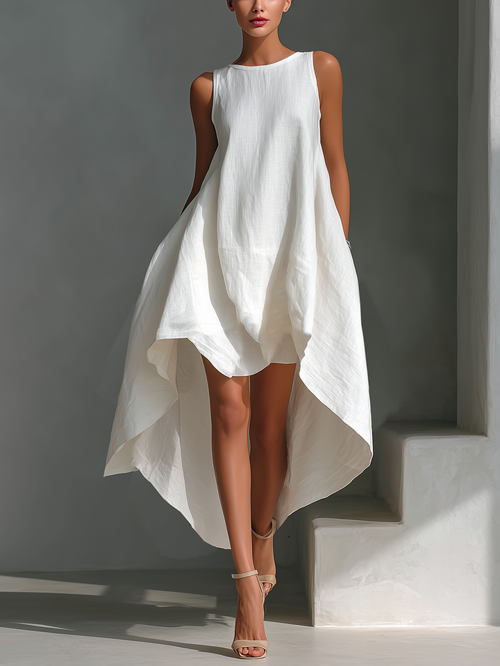 Morgan & Brooke | White Linen Sleeveless Dress