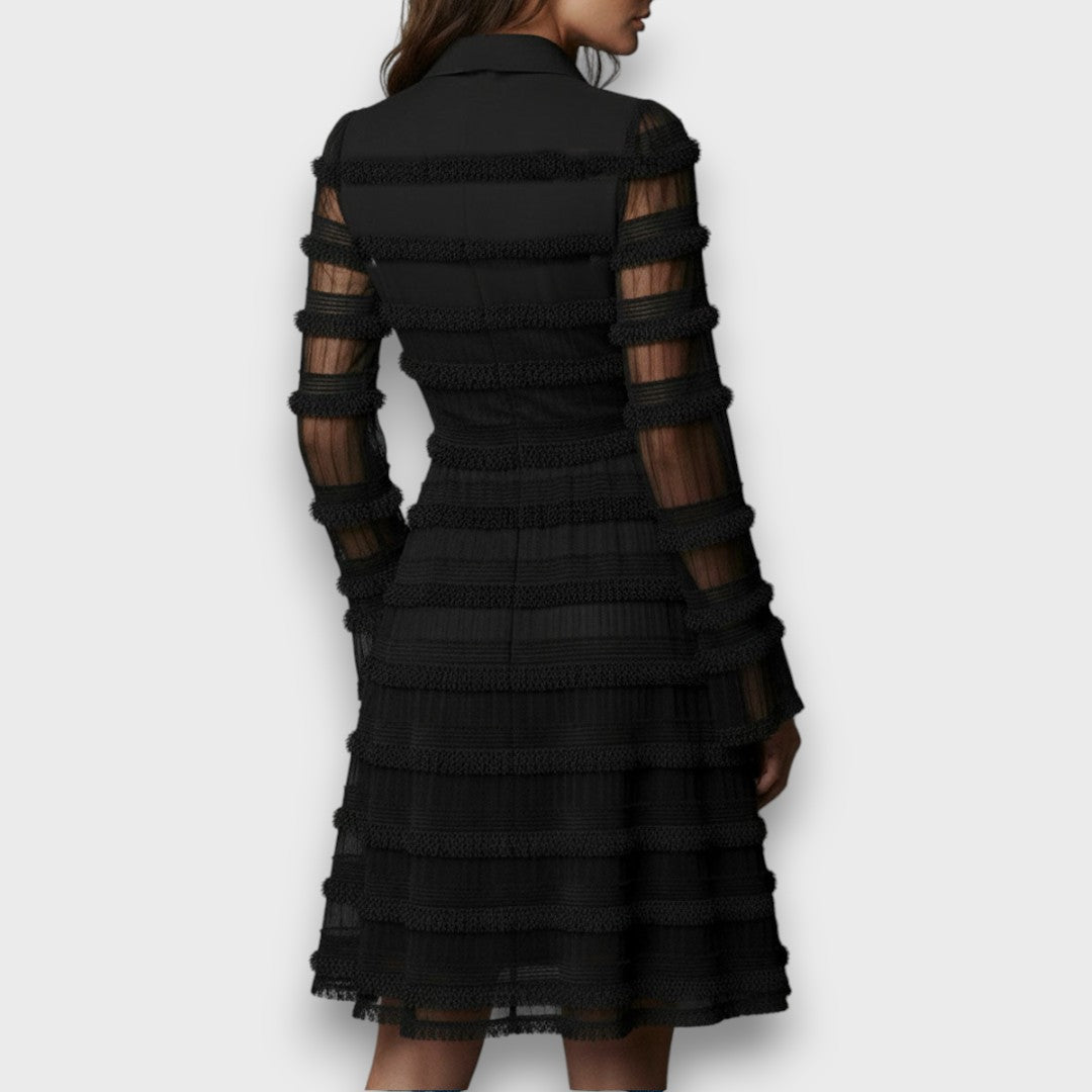 Morgan & Brooke | Sheer Fringe Mesh Midi Dress