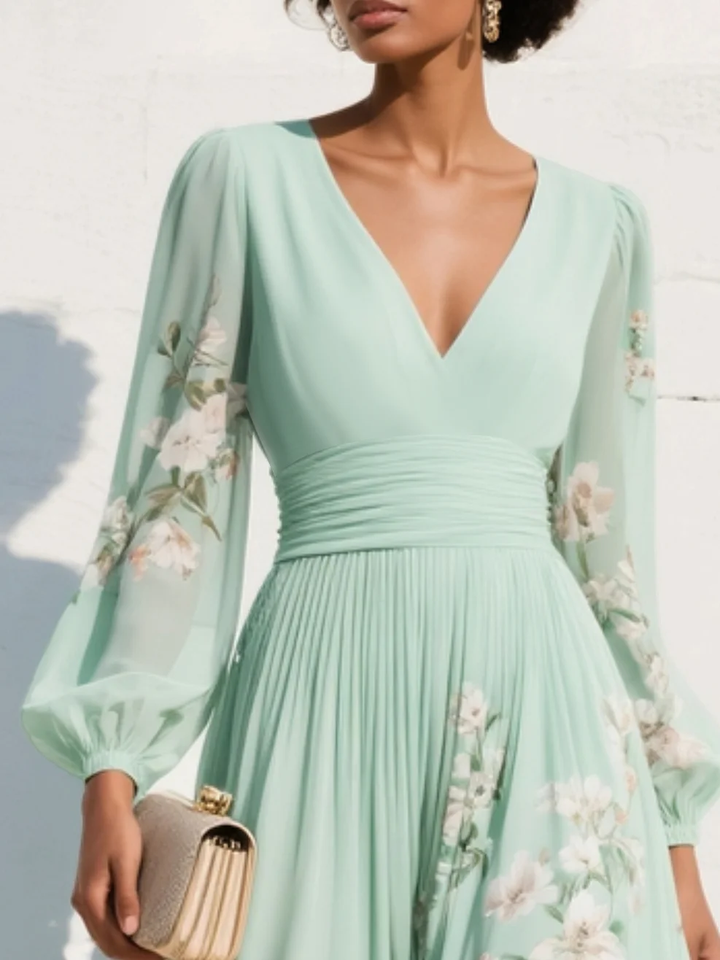 Morgan & Brooke | Mint Green V-Neck Chiffon Midi Dress