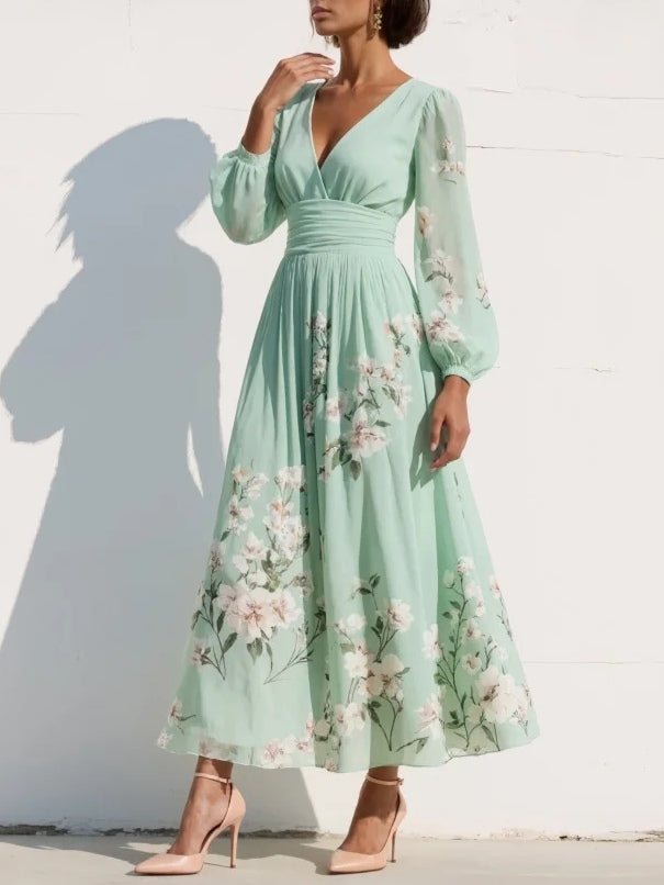 Morgan & Brooke | Mint Green V-Neck Chiffon Midi Dress