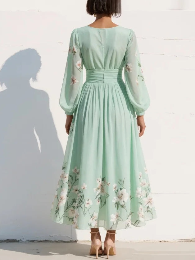 Morgan & Brooke | Mint Green V-Neck Chiffon Midi Dress