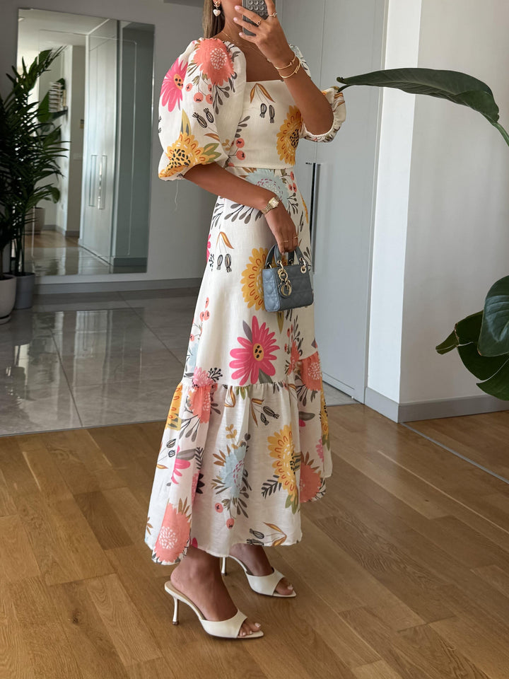 Morgan & Brooke | Blush Floral Tiered Chiffon Dress