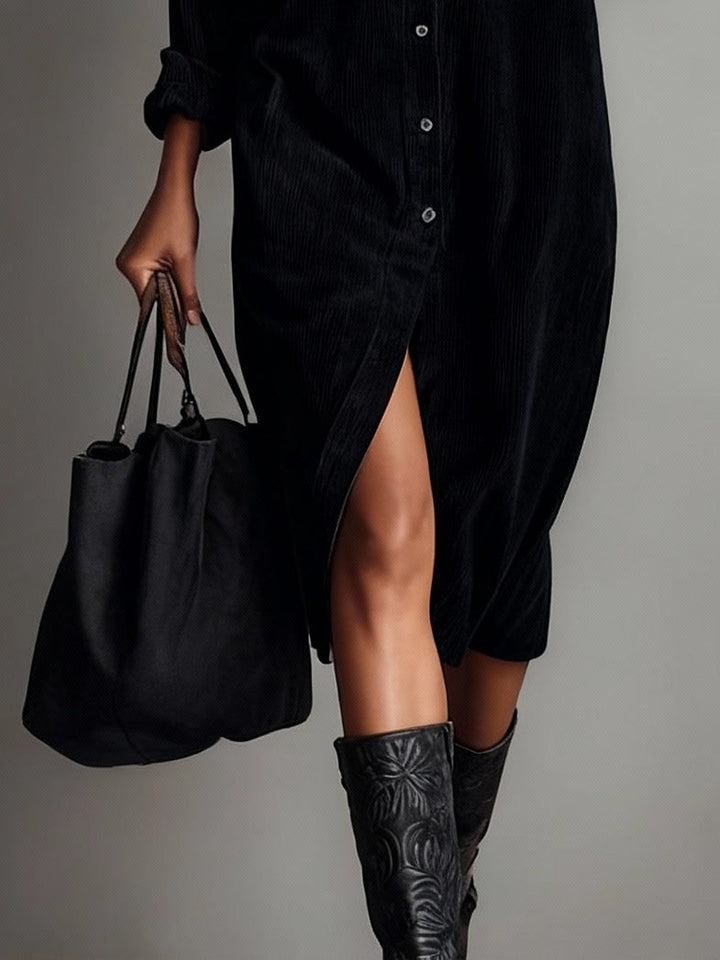 Morgan & Brooke | Brown Midi Corduroy Dress
