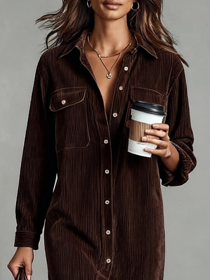 Morgan & Brooke | Brown Midi Corduroy Dress