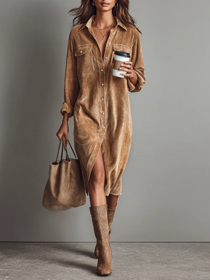 Morgan & Brooke | Brown Midi Corduroy Dress