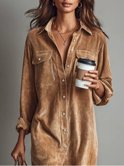 Morgan & Brooke | Brown Midi Corduroy Dress