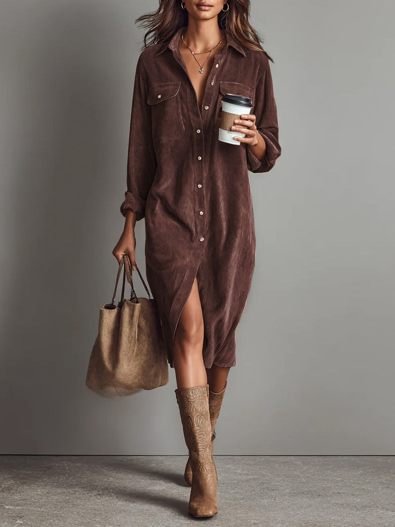 Morgan & Brooke | Brown Midi Corduroy Dress