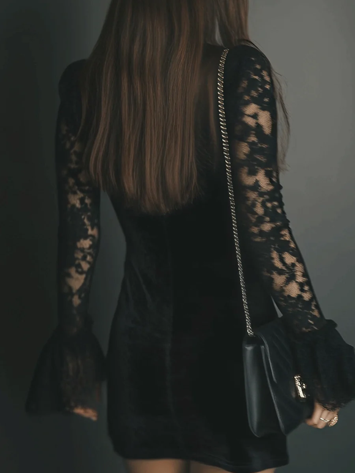 Morgan & Brooke | Lace-Trim Mini Velvet Dress