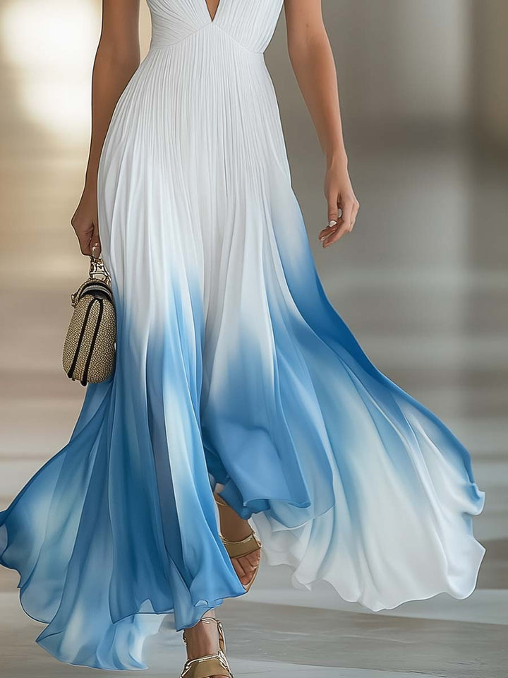 Morgan & Brooke | White Chiffon V-Neck Evening Dress