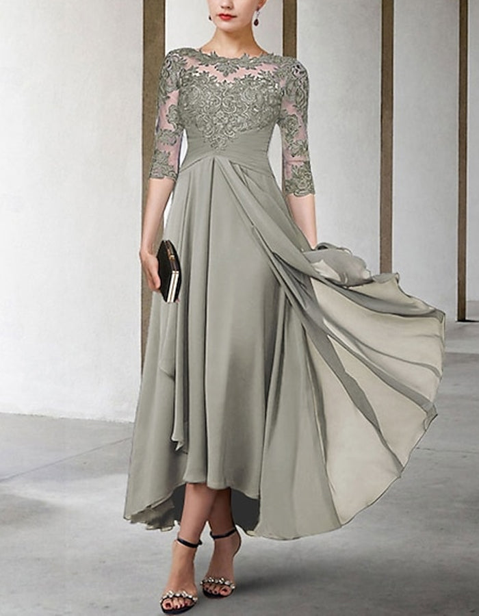 Morgan & Brooke | Chiffon A-Line Three-Quarter Sleeve Dress