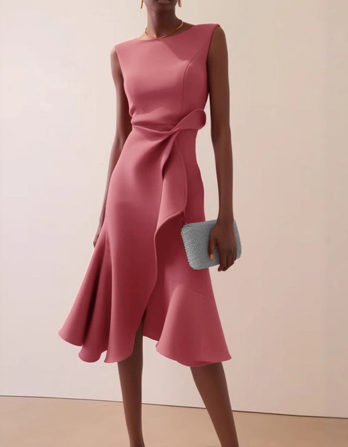 Morgan & Brooke | Pink Round Neck Ruffle Bow Dress