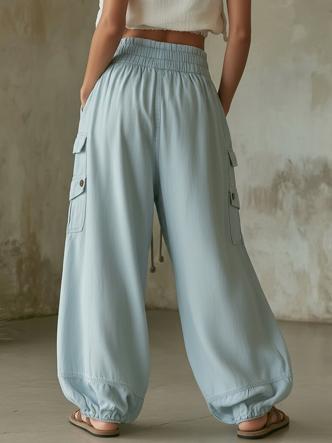 Morgan & Brooke | Light Blue Cargo Balloon Lyocell Denim Pants
