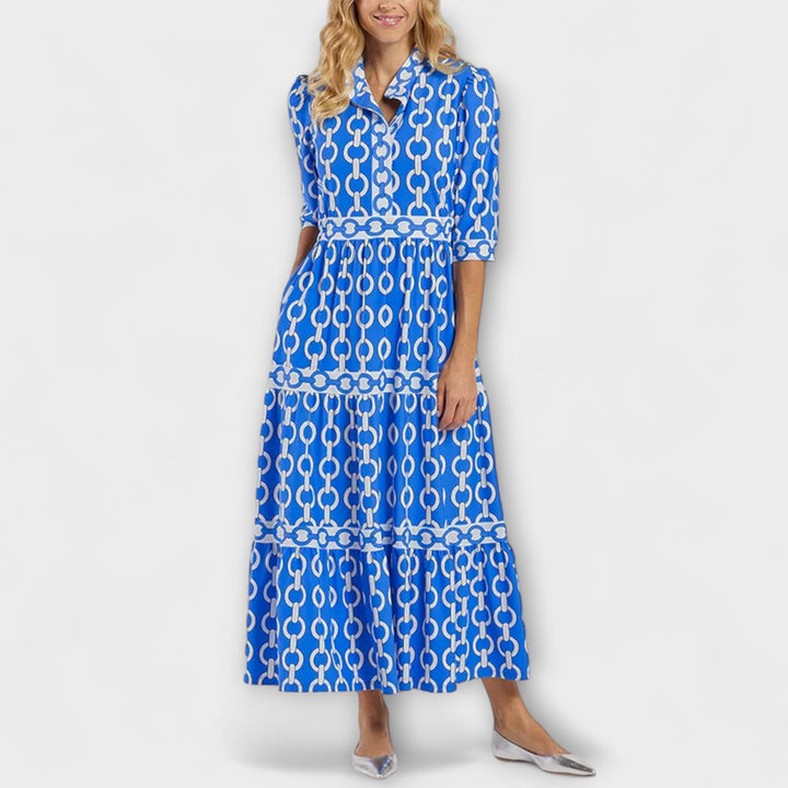 Morgan & Brooke | Black Midi Chain-Print Satin Dress