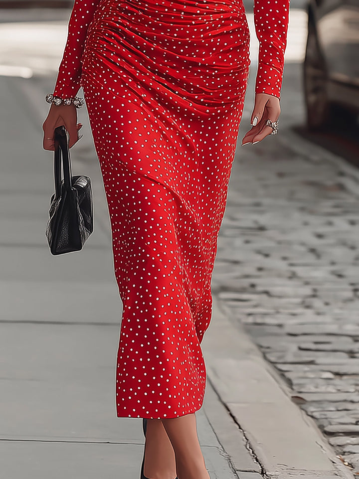 Morgan & Brooke | Red Polka Dot Midi Satin Dress