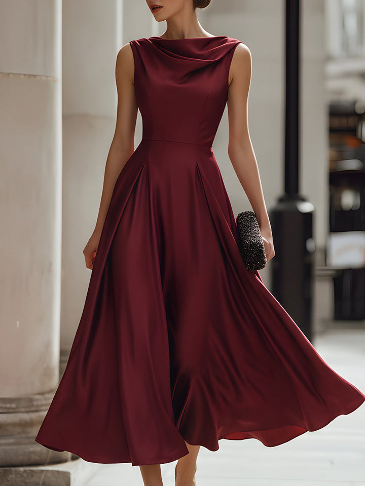 Morgan & Brooke | Ivory Draped Defined-Waist Midi Dress