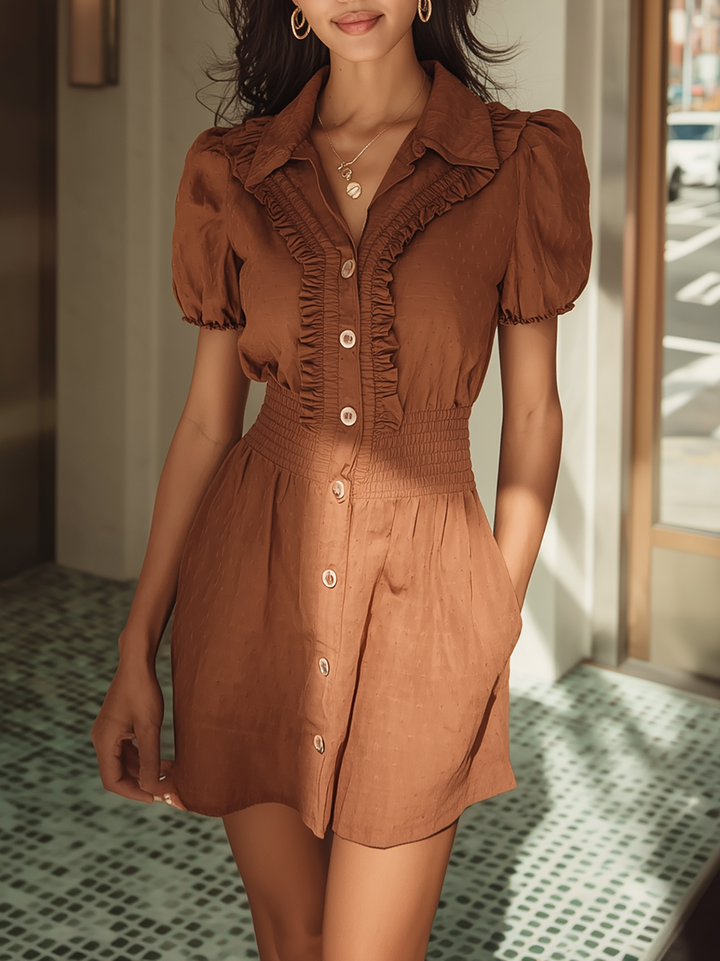 Morgan & Brooke | Ivory Ruffled Collar Puff Sleeve Mini Dress